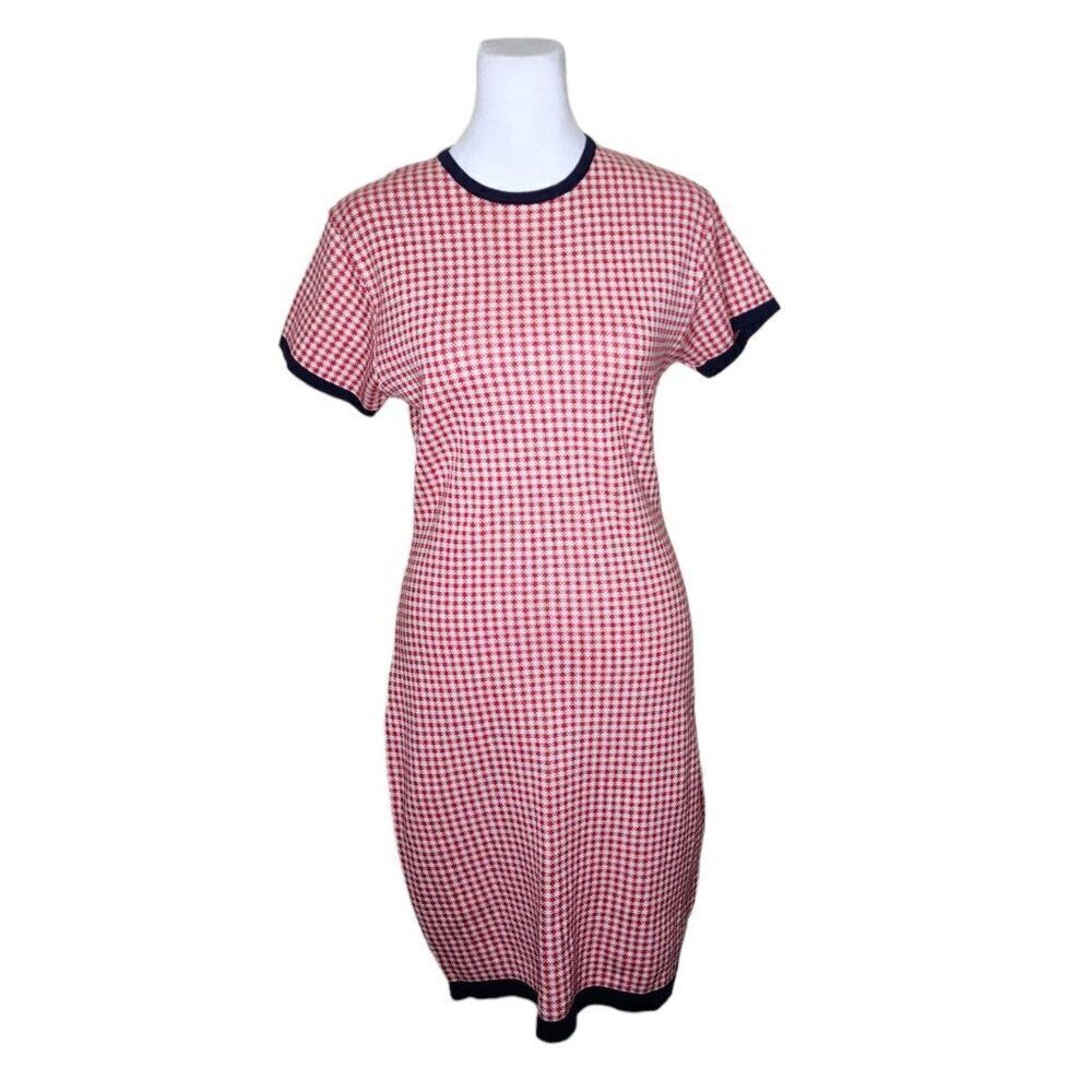 Ann Taylor Vintage 80s Body Con Shift Dress Womens Size M Red White Gingham Chec